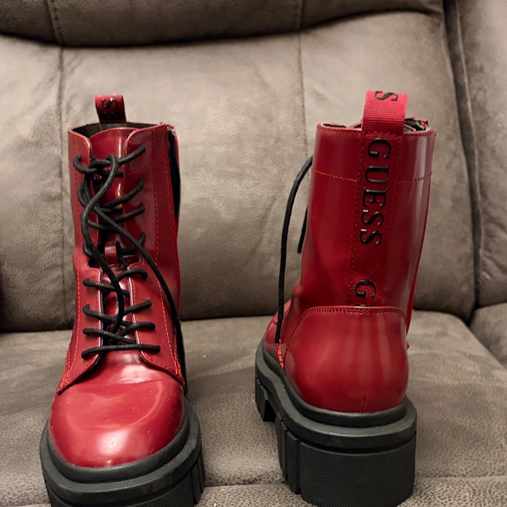 Guess Women's Cherry Red Combat Boots